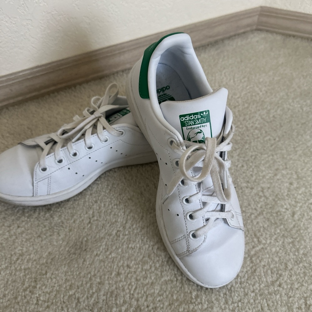 adidas White Leather Sneakers with Green Heel Accent